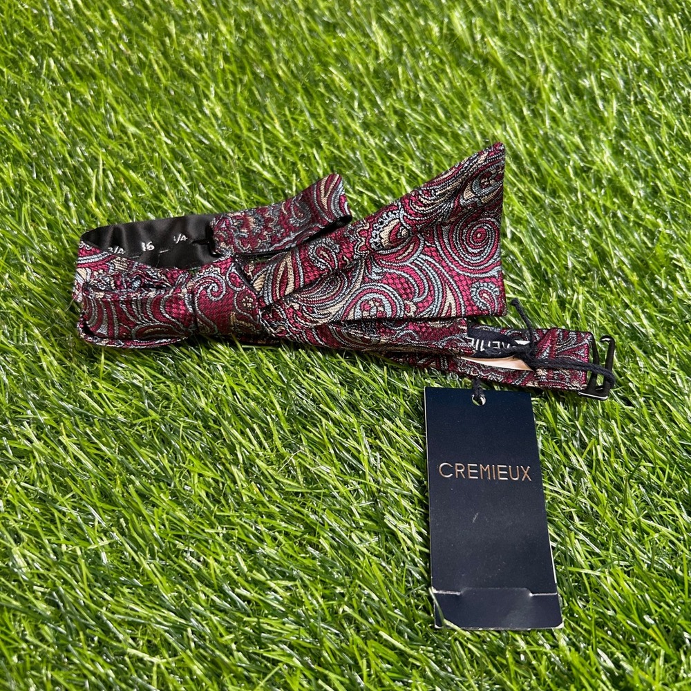 Cremieux Silk Bow Tie Paisley Pattern Self Tie Adjustable Neck Red Blue Mens NWT